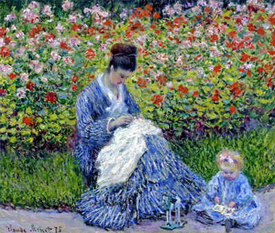 Camille Monet and a Child in the Artist's Garden in Argenteuil by Claude Monet, showing Monet's family life in the garden of his Argenteuil home.